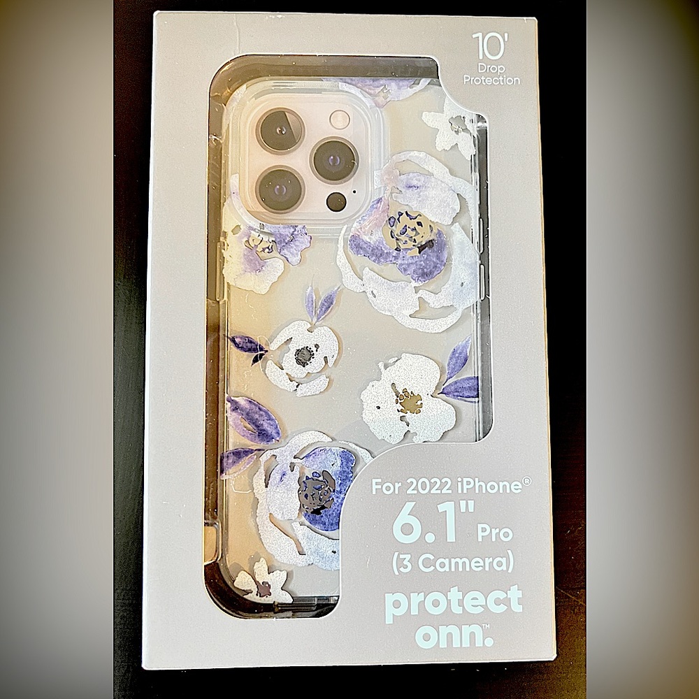 NWT iPhone 13 Pro Clear Case w/ a Sparkly White, Silver & Purple Floral Design